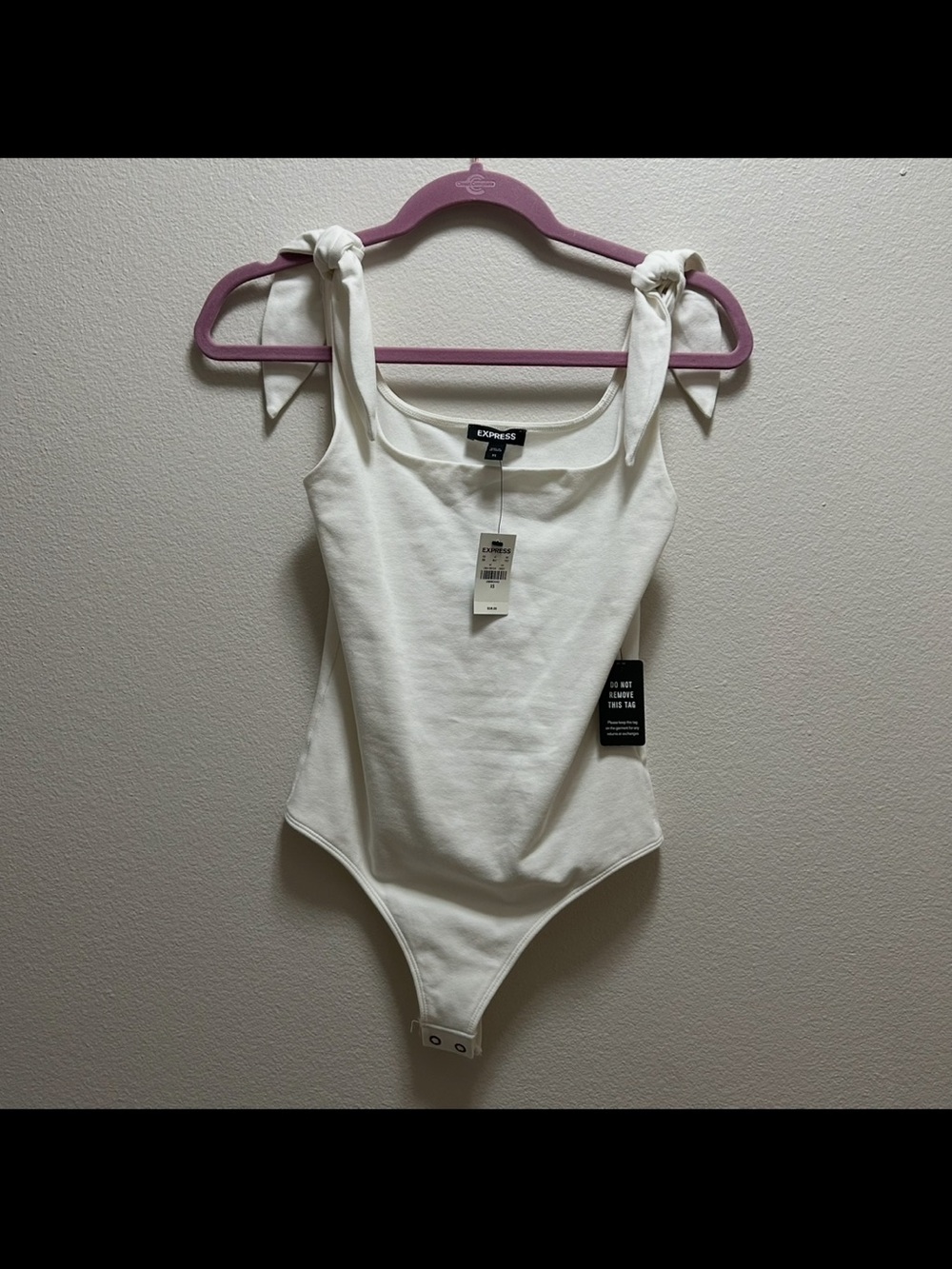 Express White Tie-Shoulder One-Piece Bodysuit